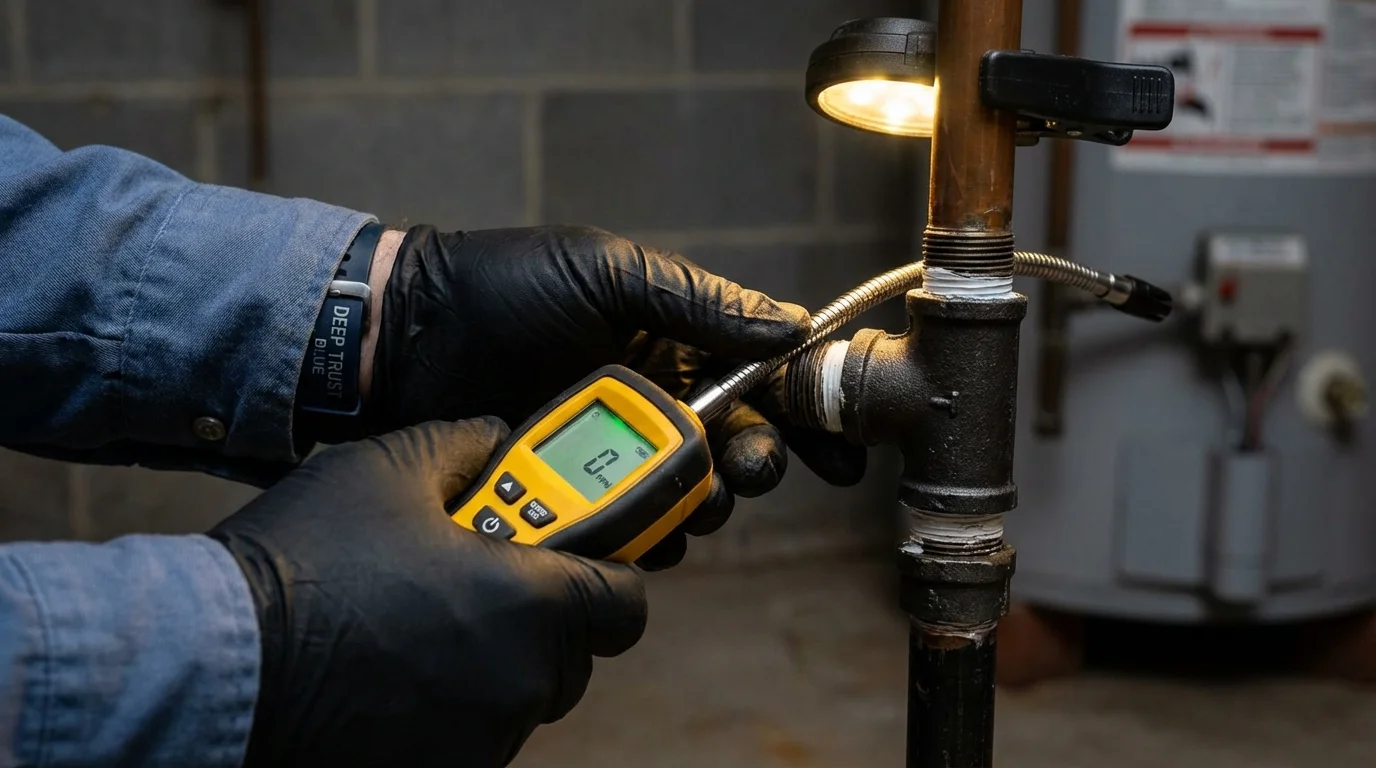 Gas leak detection with electronic sniffer by Johns Plumbing LLC in Union Grove