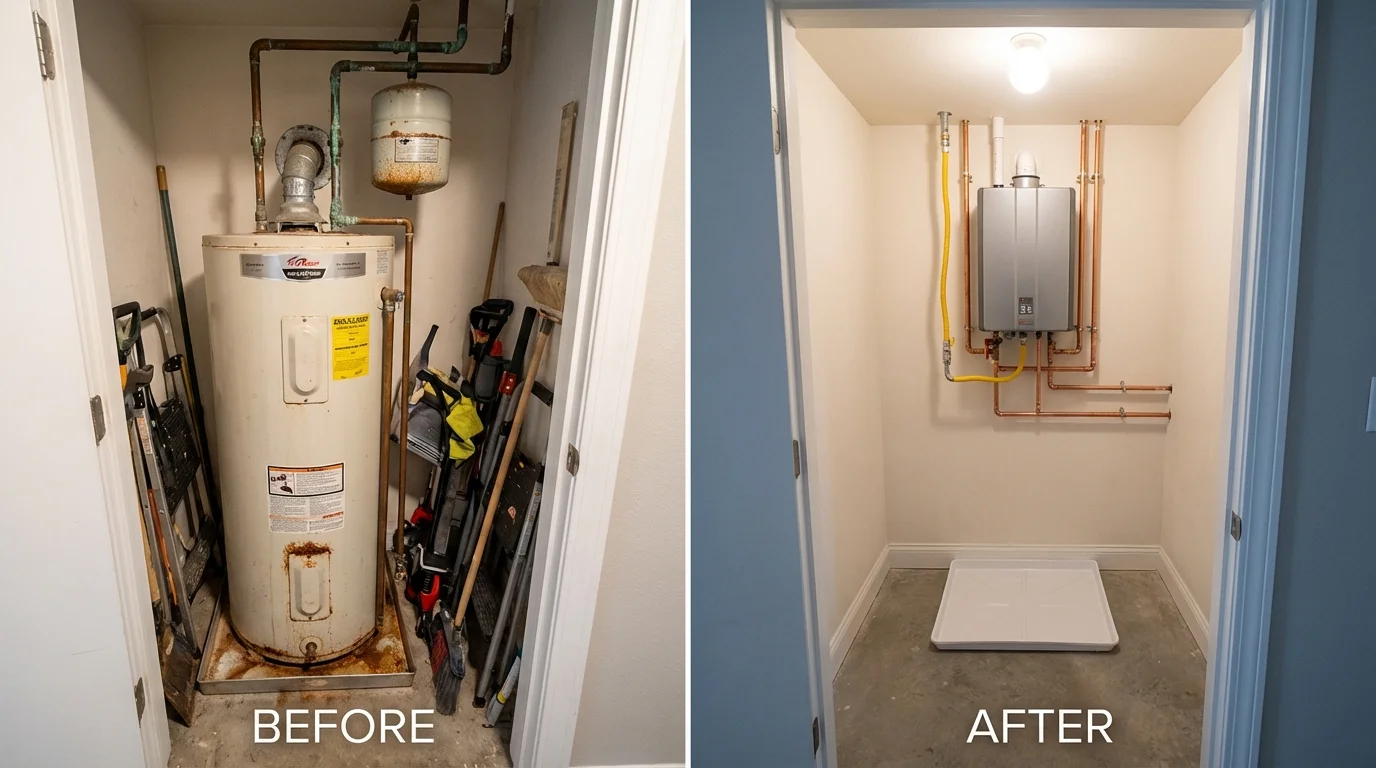 Tank water heater versus wall-mounted tankless unit comparison for Union Grove, WI homeowners